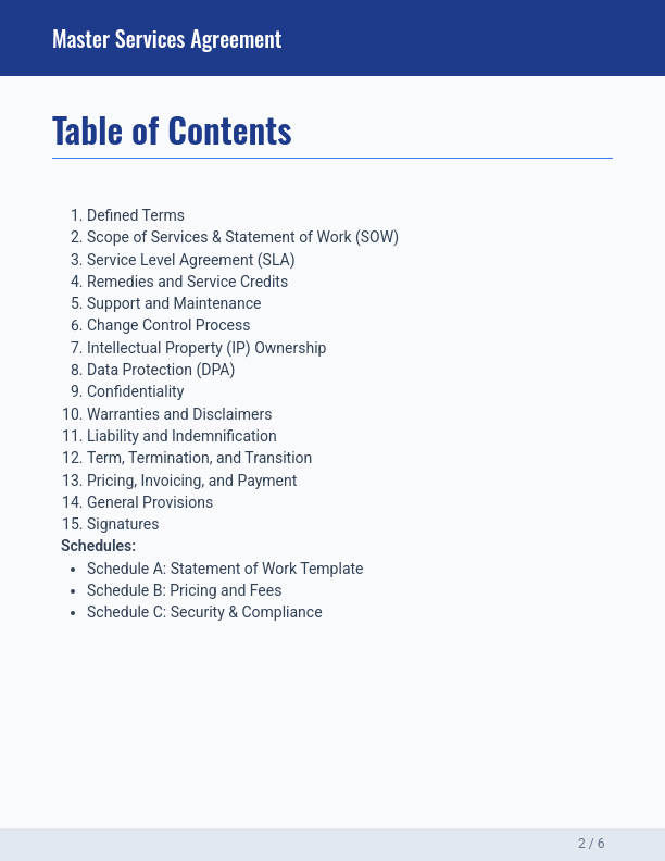 Software MSA: Vendor Integration & SLA