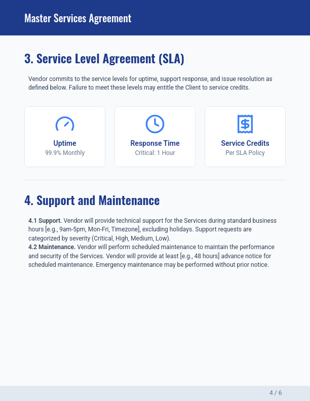 Software MSA: Vendor Integration & SLA