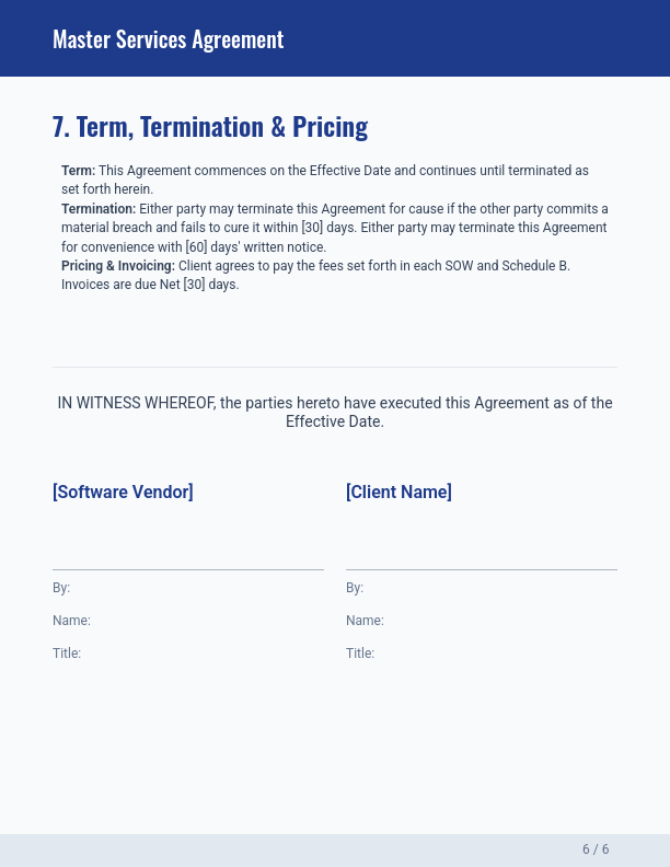 Software MSA: Vendor Integration & SLA
