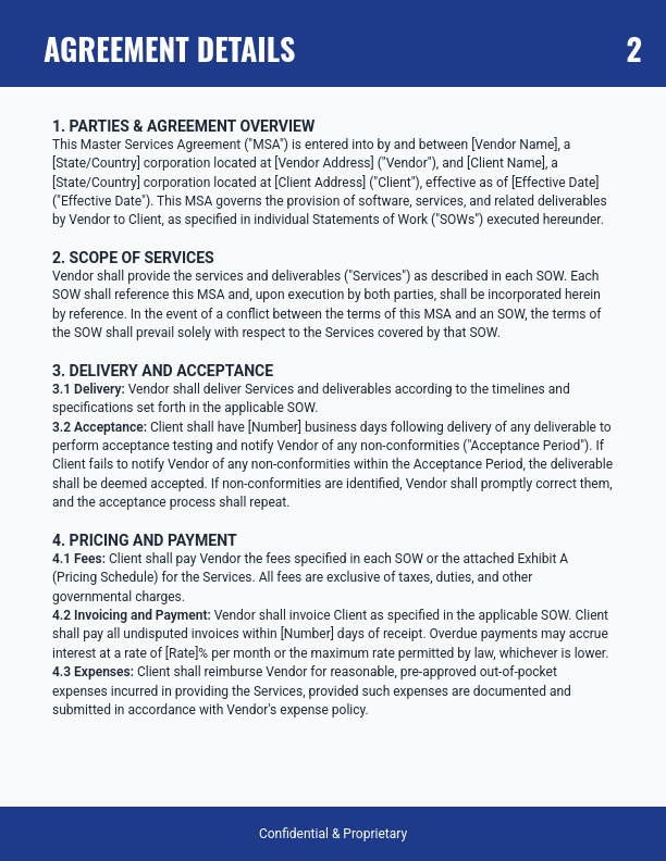 Software MSA: Vendor Onboarding & SLAs