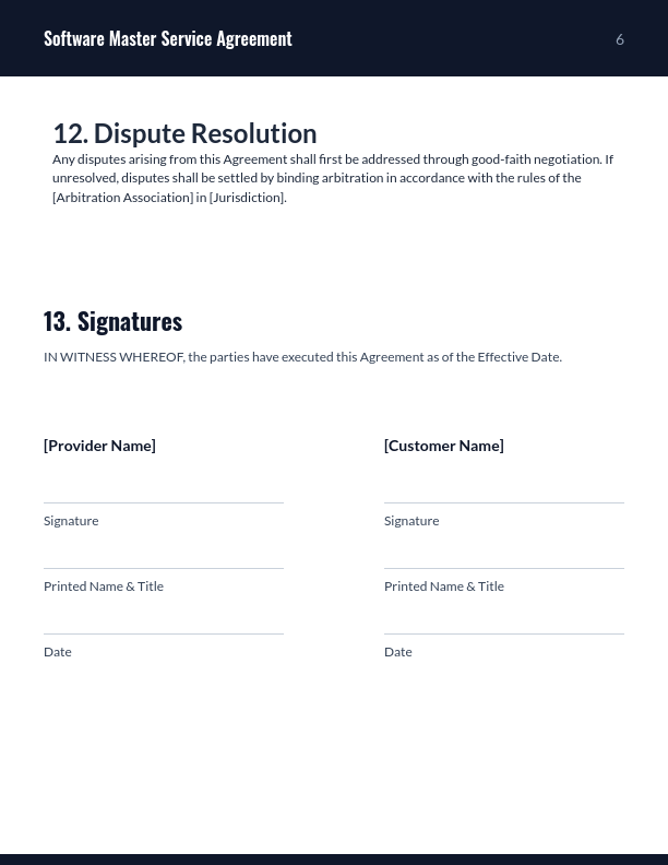 Software MSA: Data Protection & SLAs