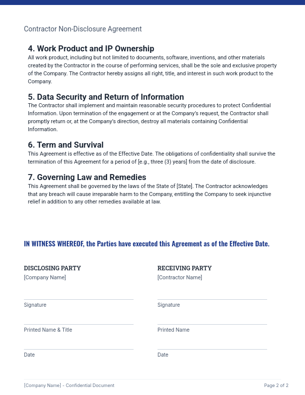 Contractor NDA for Short-Term Projects