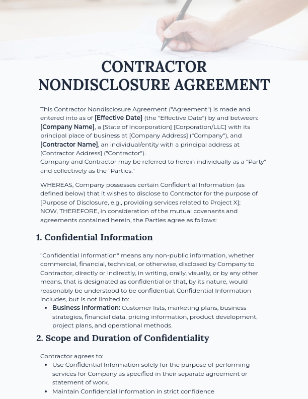 Short-Term Contractor NDA for Freelancers