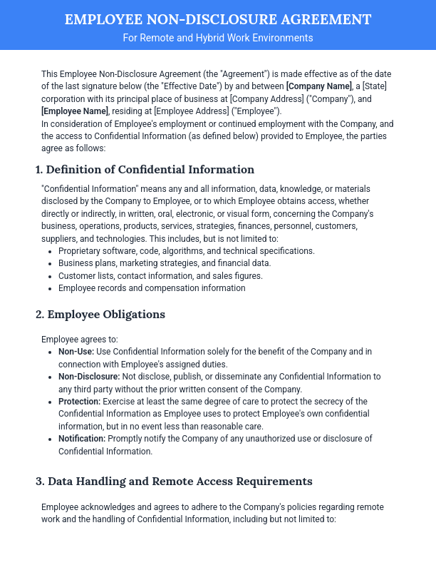 Employee NDA - Trade Secrets & Remote Work