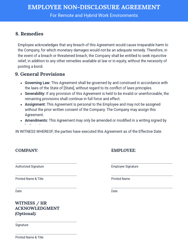 Employee NDA - Trade Secrets & Remote Work