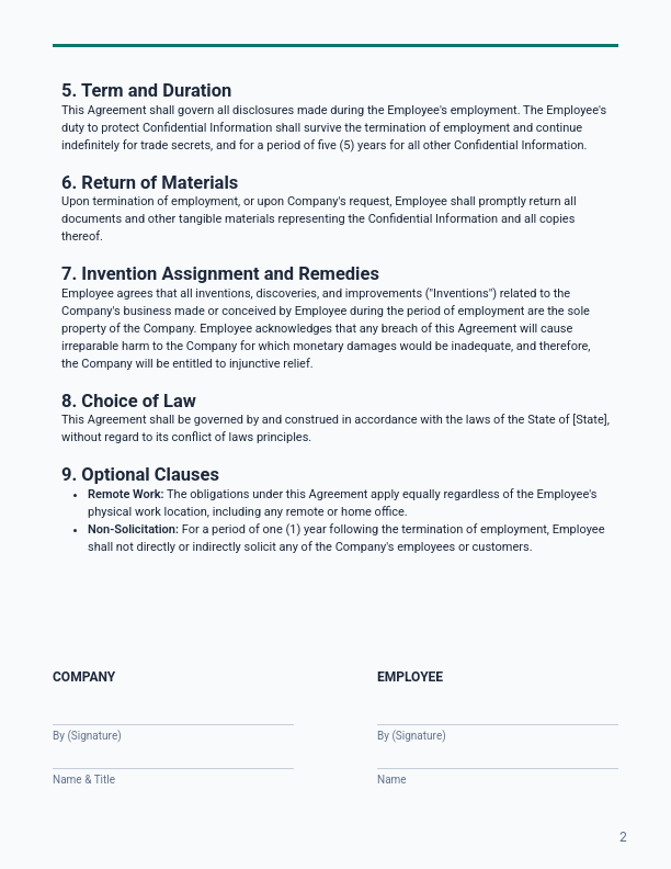 Employee NDA for Trade Secrets & IP