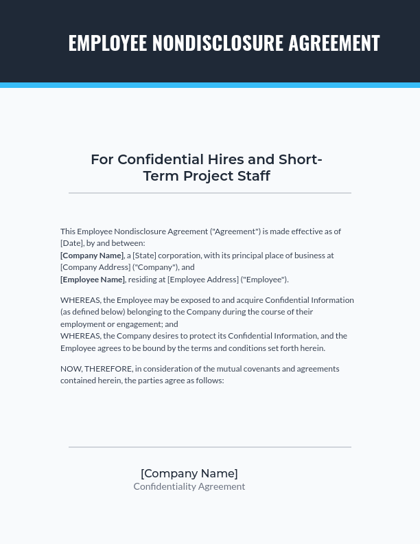 Employee NDA: Confidential Hires & Projects