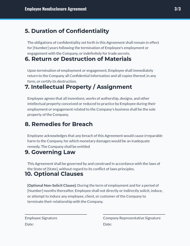 Employee NDA: Confidential Hires & Projects