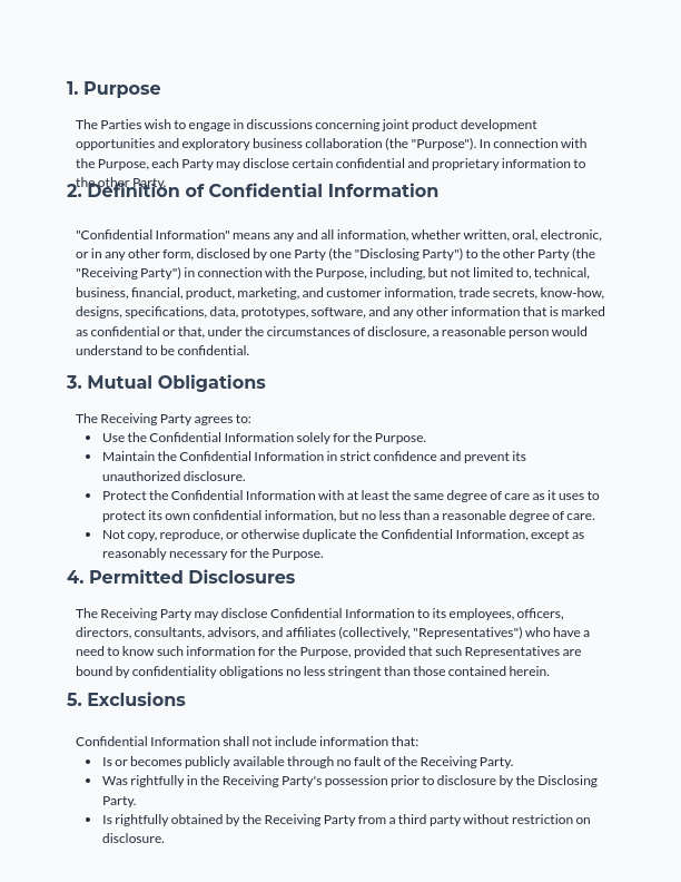 Mutual NDA for Joint Product Development