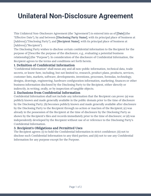 Unilateral NDA for Disclosing Party Protection