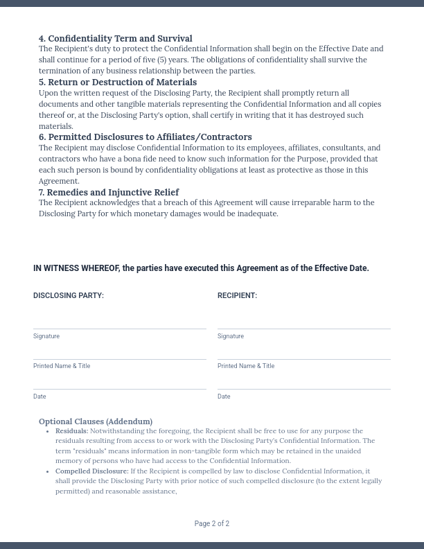 Unilateral NDA for Disclosing Party Protection