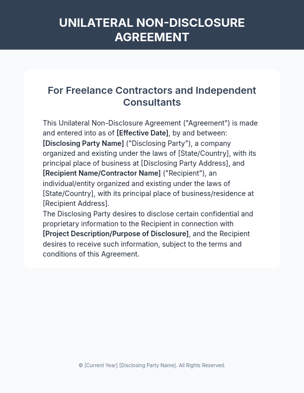 Unilateral NDA for Freelance Contractors