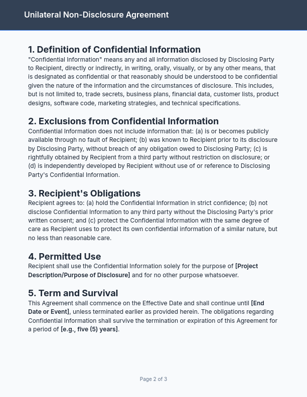 Unilateral NDA for Freelance Contractors