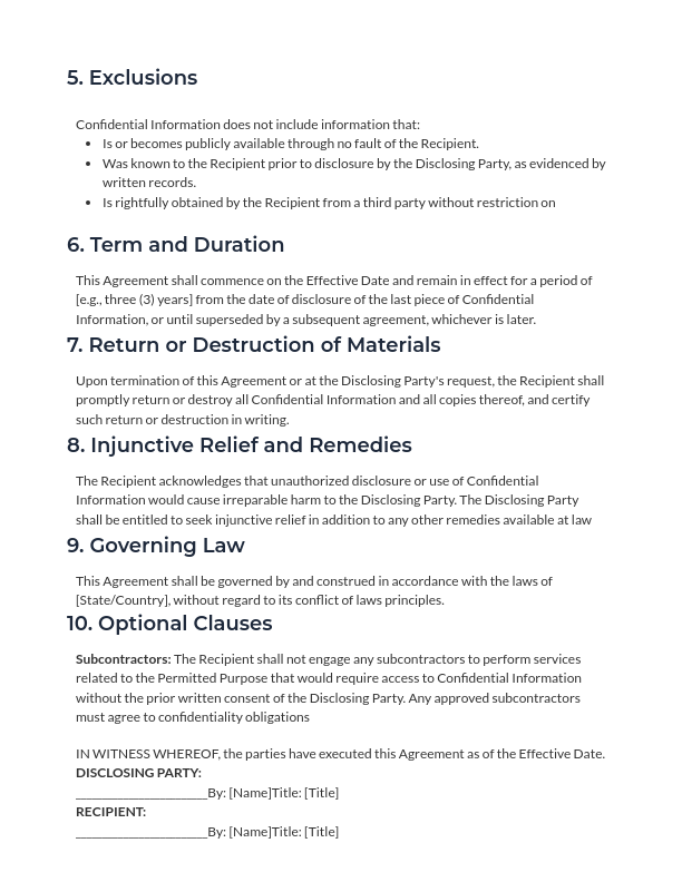 Unilateral NDA for Short-Term Contractors