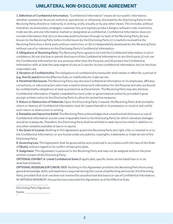 Unilateral NDA for Freelancers & Contractors