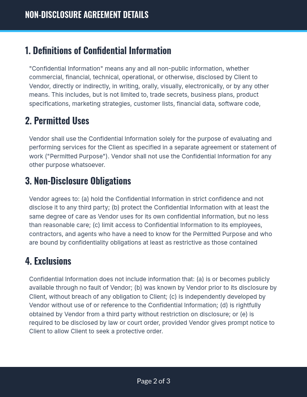 Vendor One-Way Non-Disclosure Agreement