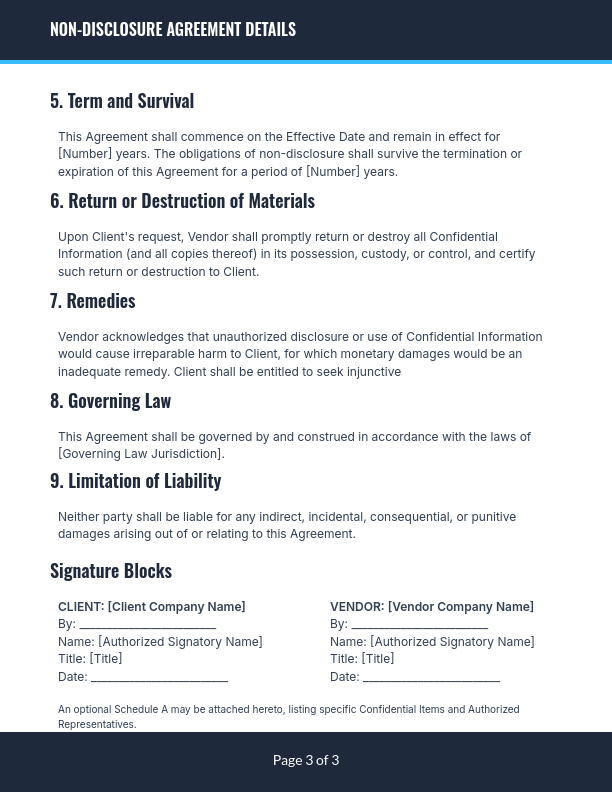 Vendor One-Way Non-Disclosure Agreement