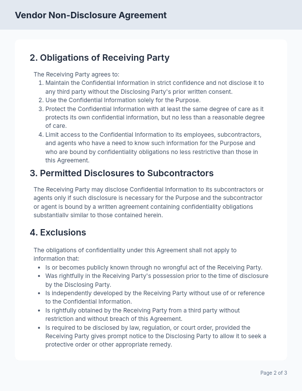 Vendor NDA for Onboarding & Trials