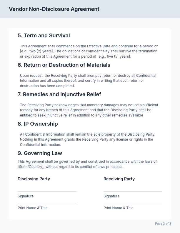Vendor NDA for Onboarding & Trials