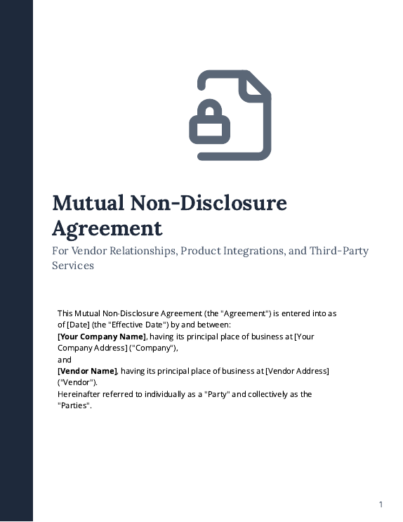 Vendor Mutual NDA for Product Integrations