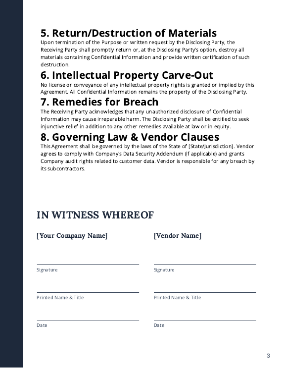 Vendor Mutual NDA for Product Integrations