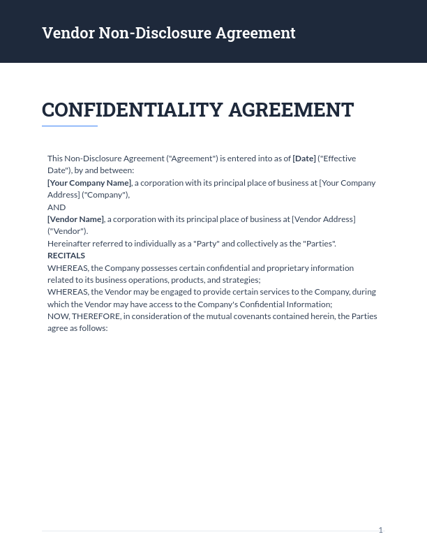 Vendor NDA for SaaS & Tech Providers