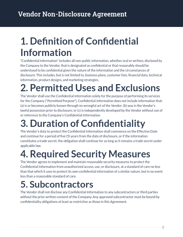 Vendor NDA for SaaS & Tech Providers