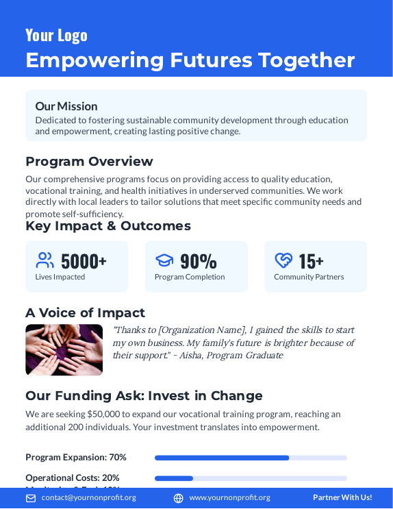 Nonprofit Impact One-Pager for Funders