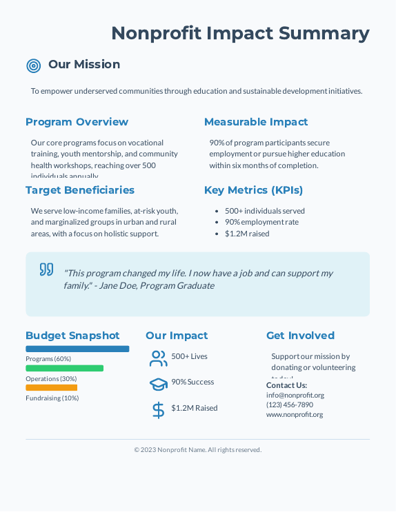 Nonprofit Program Impact One-Pager