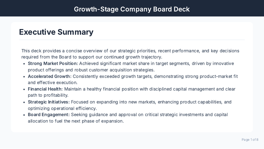 Board Briefing: Strategic Growth Pitch