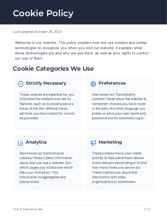 E-commerce Cookie Consent & Settings