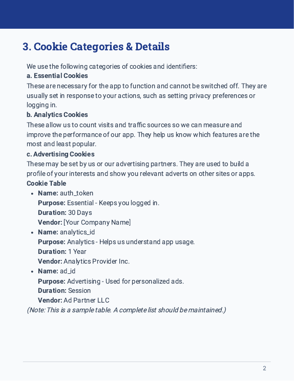 Cookies Policy for Mobile Apps - GDPR Focus