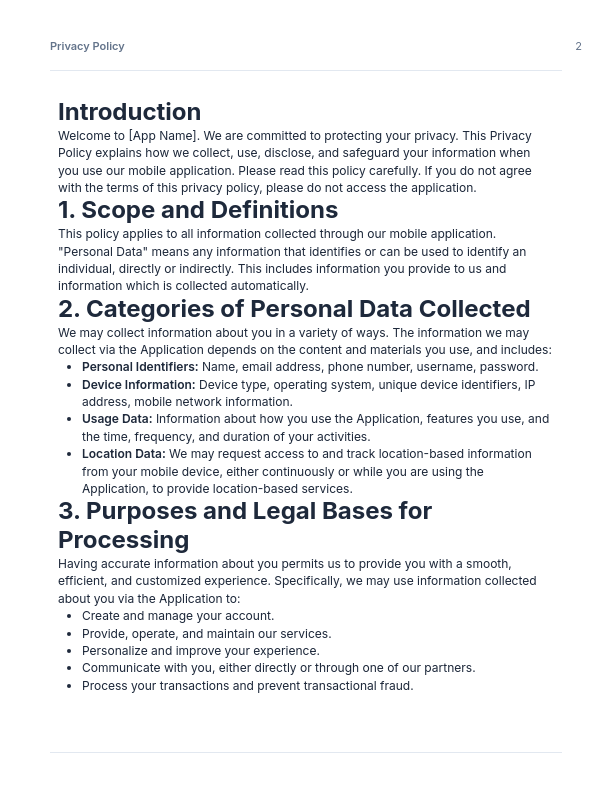 Comprehensive Privacy Policy for Mobile Apps