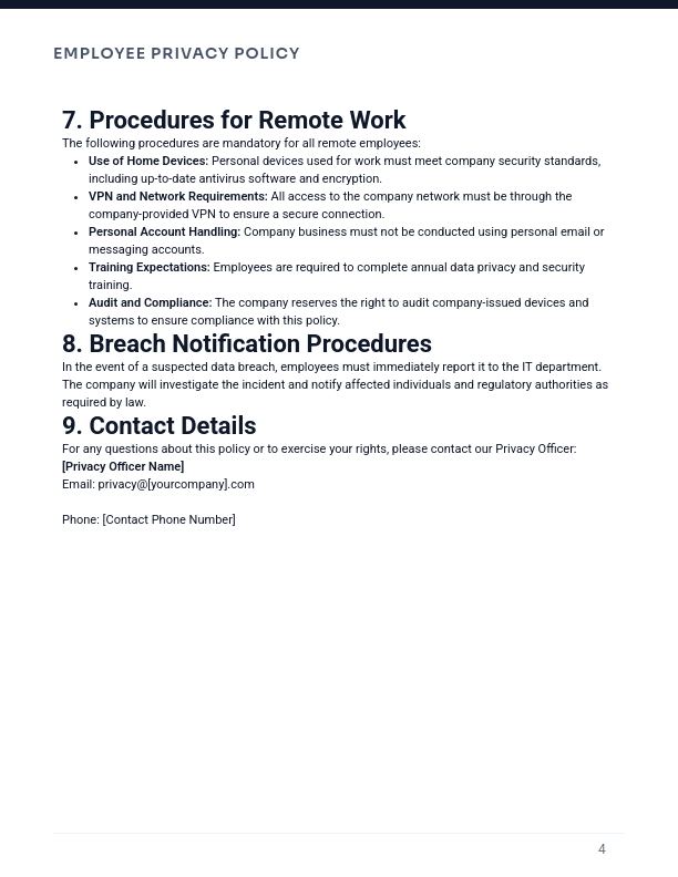 Employee Privacy Policy for Remote Teams