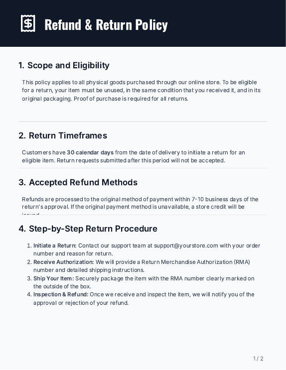 E-commerce Refund Policy for Retailers