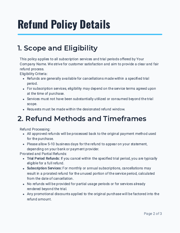 Refund Policy for Subscriptions & Trials