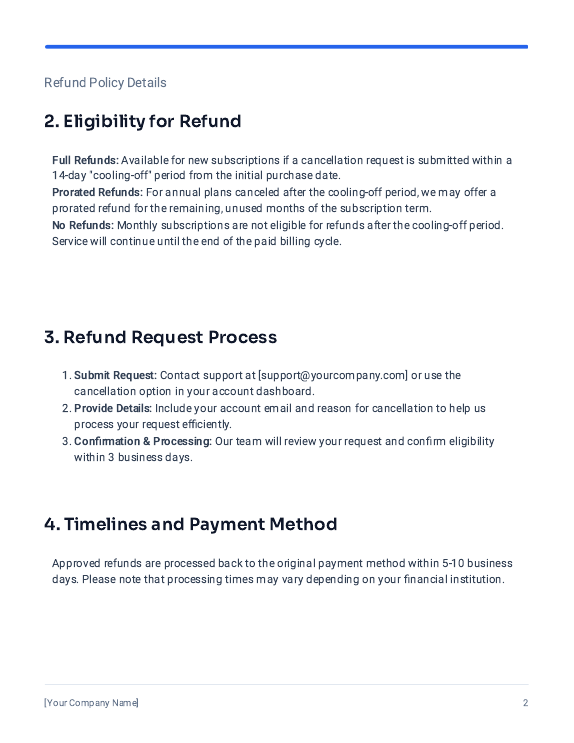 Subscription Refund Policy for SaaS