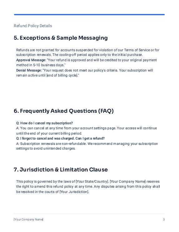 Subscription Refund Policy for SaaS