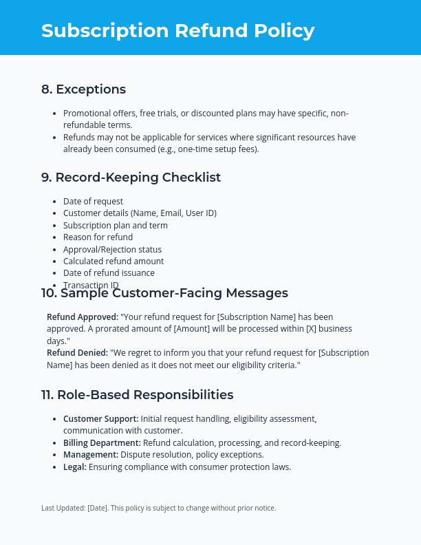 Customer Refund Policy for Subscription Services