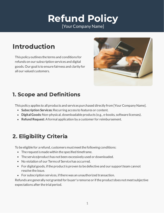 Refund Policy for Subscription and Digital Goods