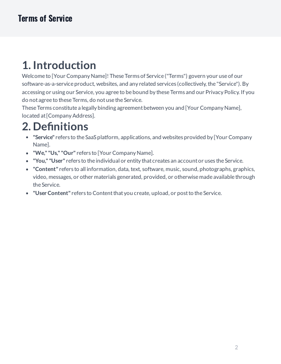 SaaS Consumer Terms of Service