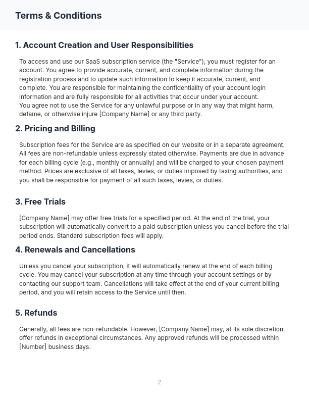 SaaS Subscription Terms & Conditions