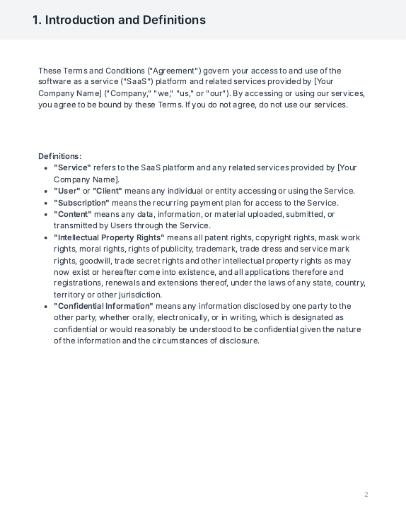 Subscription SaaS Terms & Conditions