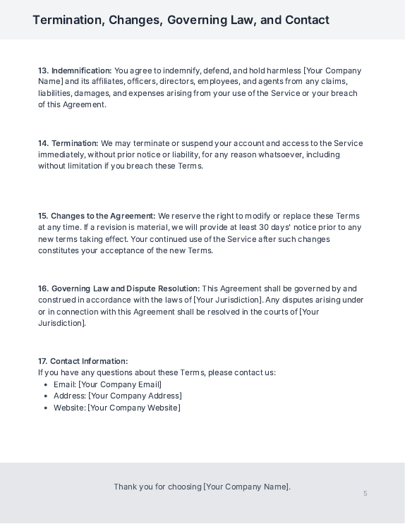 Subscription SaaS Terms & Conditions