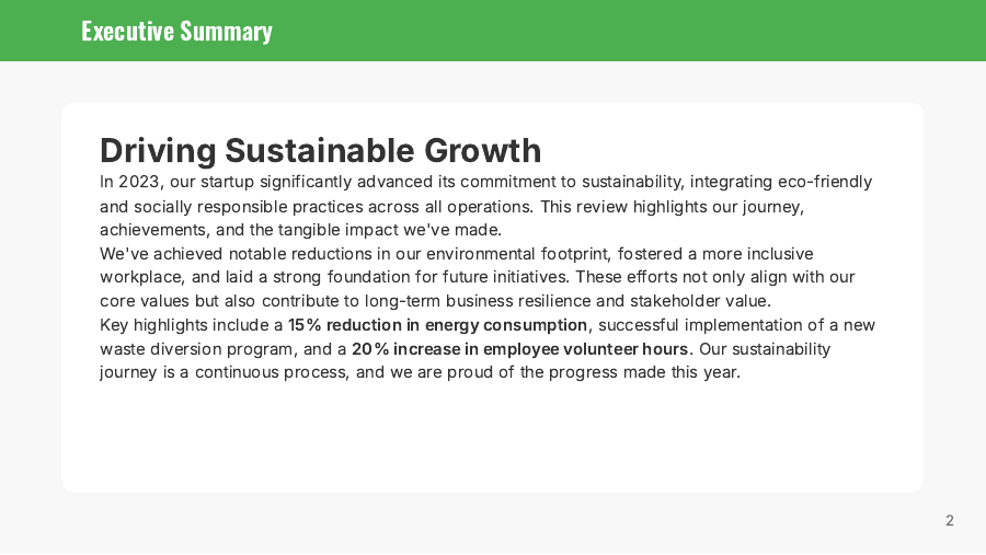 Annual Sustainability Review for Startups