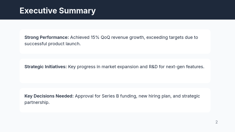 Board Strategy Update - Growth Focus
