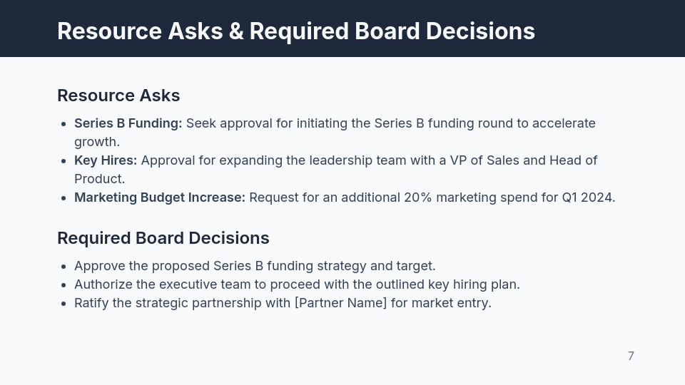 Board Strategy Update - Growth Focus