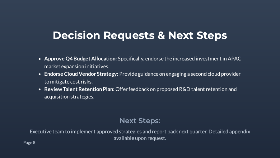 Board Deck: Quarterly Strategy & Metrics