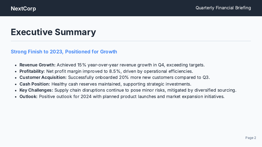 SMB Quarterly Financial Performance Briefing