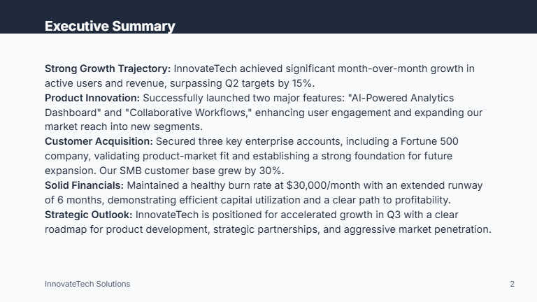Investor Update: Traction & Growth Brief